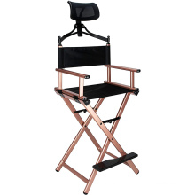 Rose gold Tall Aluminum Frame Makeup Artist Director's Chair with Adjustable Head Rest